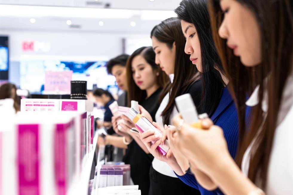 Choosing authentic cosmetics in Tan Phu district.
