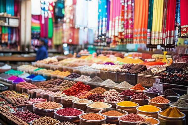 Bustling Indian market with exotic spices