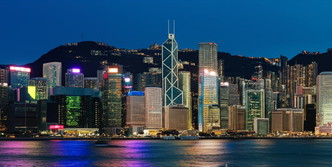 Săn Vé Máy Bay Đi Hồng Kông: Giá Rẻ, Ưu Đãi Hấp Dẫn! 1 Hong Kong skyline at night, săn vé máy bay.